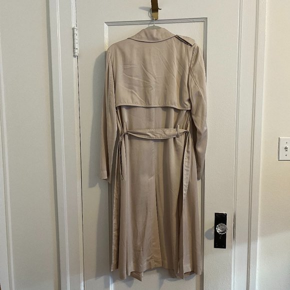 Badgley Mischka Faux Leather Trim Long Trench Coat, ASO Megan Markle, Size M - Picture 2 of 6